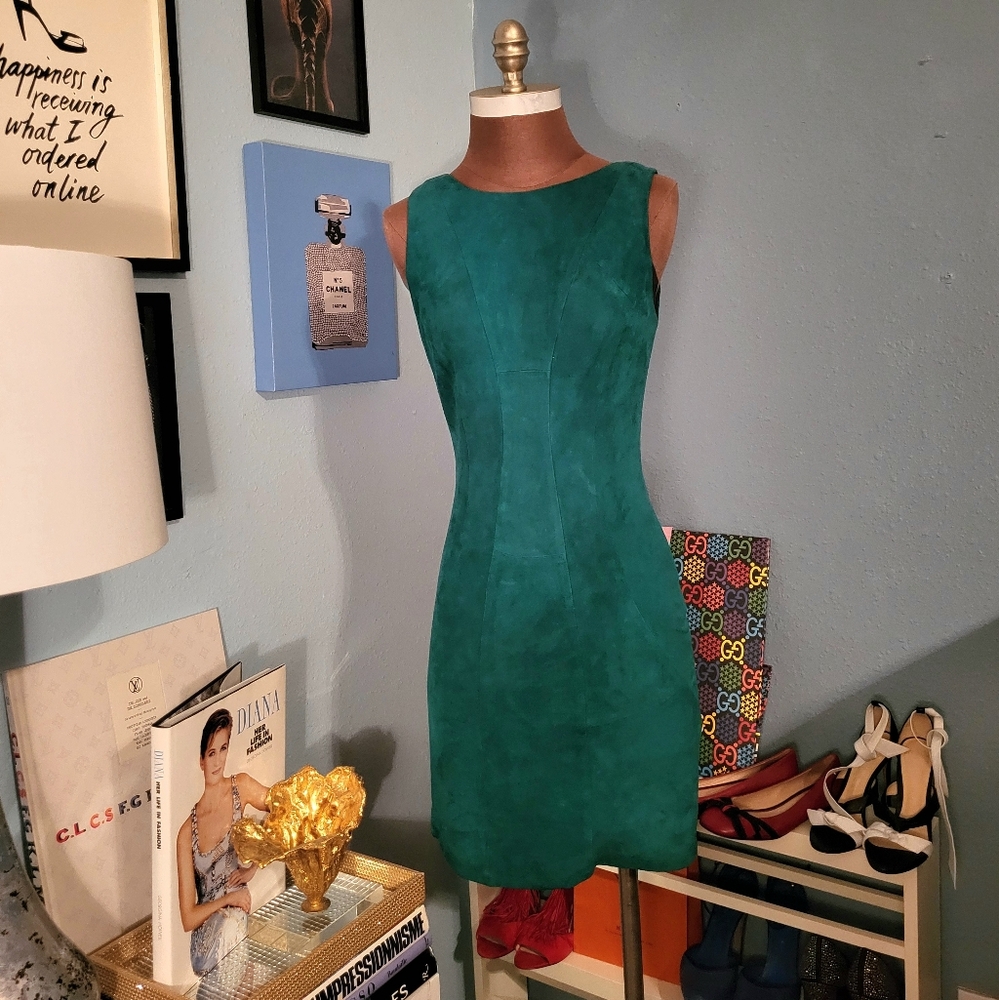 Vakko Suede Teal-Green Sleeveless Dress